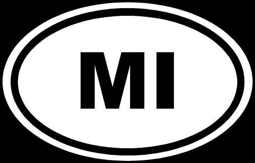 Michigan Sticker MI White Oval Window Euro Vinyl Decal - Die Cut Vinyl Decal for Windows, Cars, Trucks, Tool Boxes, Laptops, MacBook - Perfect for Car Windows, Laptop Covers & Home Decor