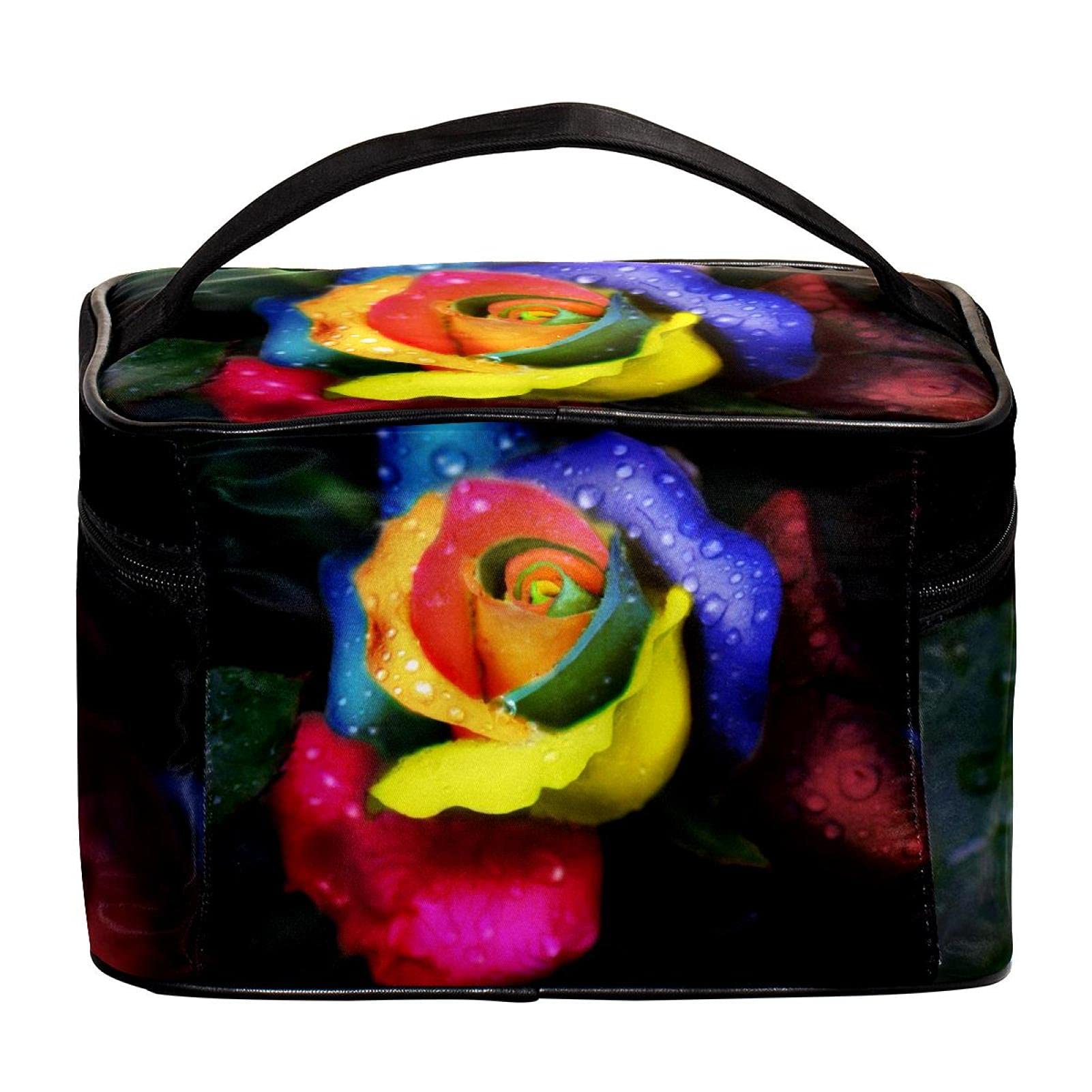 Vibrant Roses Print Large Travel Makeup Bag - Waterproof Cosmetic Organizer with Zipper for Women & Girls | Perfect for Vacation, Gym, Business Trips & Daily Essentials Storage