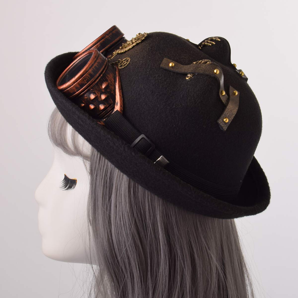 Stylish Unisex Steampunk Cat Ear Top Hat - Victorian Gothic Halloween Costume Accessory for Cosplay, Parties & Photo Shoots