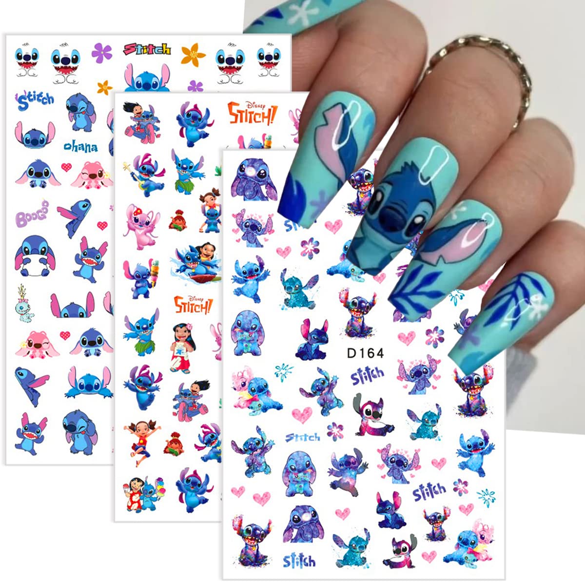 6 Sheets Cute 3D Nail Art Stickers - Self-Adhesive Cartoon Anime Nail Decals for Women & Girls - Kawaii Nail Design Decorations - Perfect for Parties, Gifts & DIY Nail Art