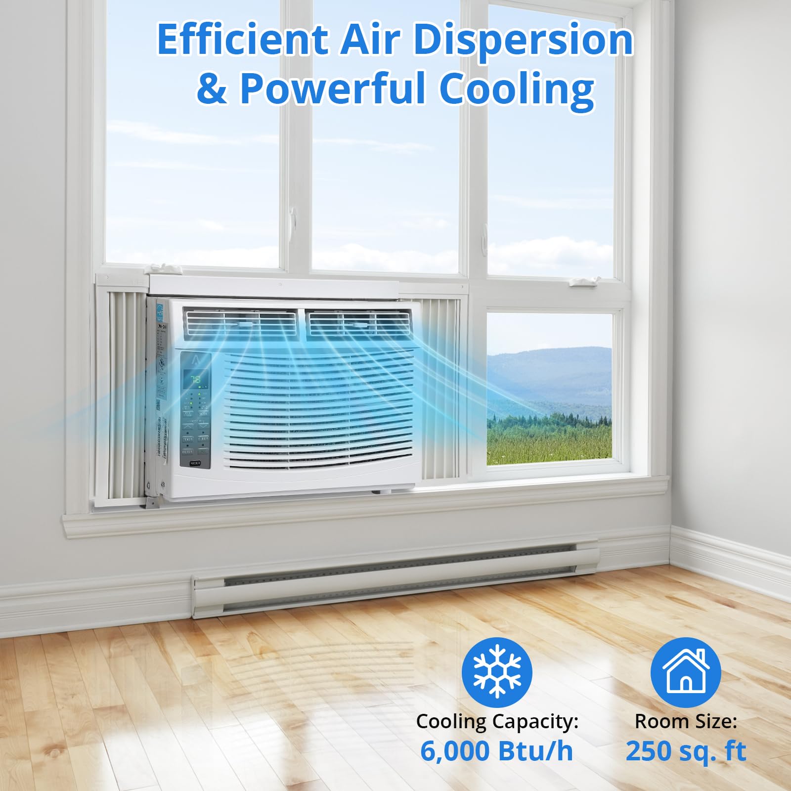 6000 BTU Window Air Conditioner - Cools Up to 250 Sq Ft, Quiet AC Unit with Remote Control & 3 Speed Settings - Perfect for Bedrooms, Small Offices & Apartments (White)