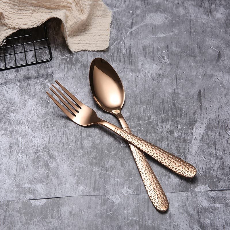 24-Piece Rose Gold Silverware Flatware Cutlery Set - Elegant Stainless Steel Dinnerware with Forks, Knives & Spoons for Wedding, Party & Home Dining (Plastic Handle, Dishwasher Safe)