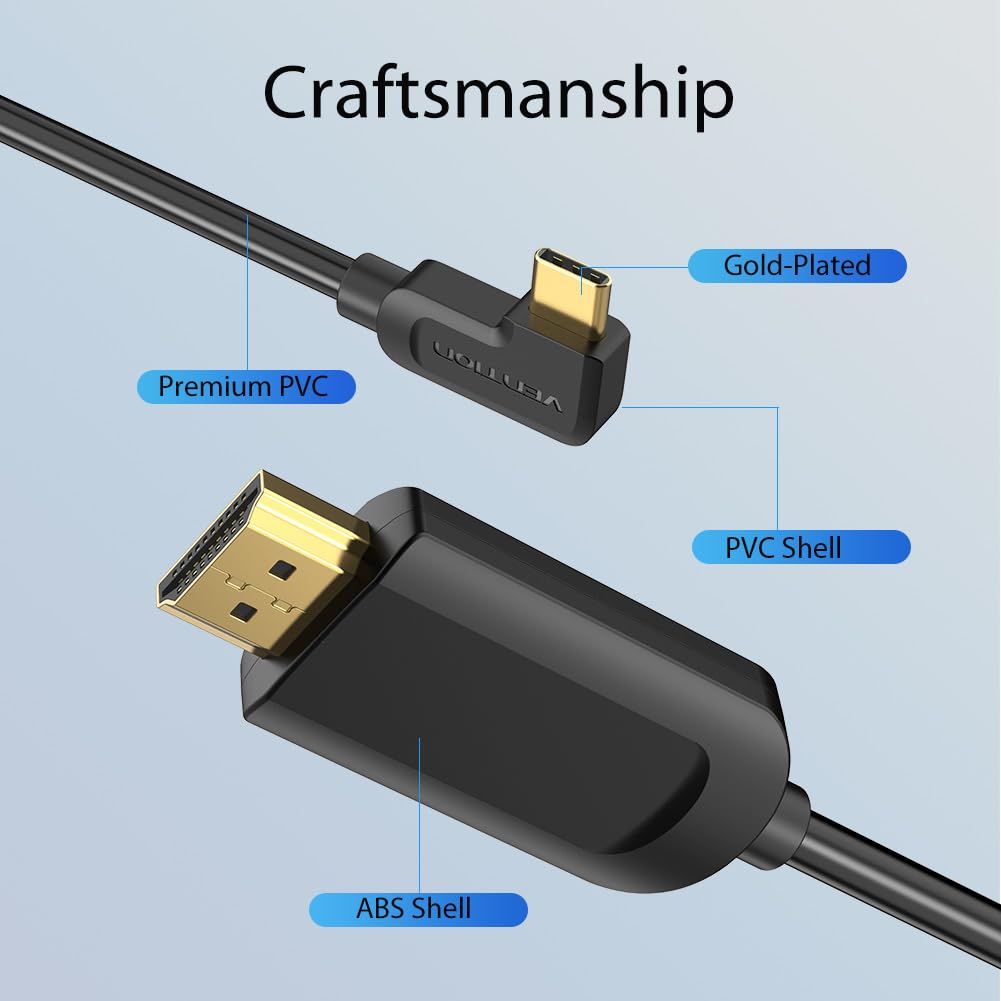 VENTION 90 Degree USB C to HDMI Cable 1.5m (4K@60Hz, 2K@120Hz, 1080P@144Hz) - Type C to HDMI Adapter for iPhone 15 Pro/Max, iPad Pro, MacBook, Galaxy S23/S22, Surface Book - Perfect for Home Theater, Gaming & Office Presentations