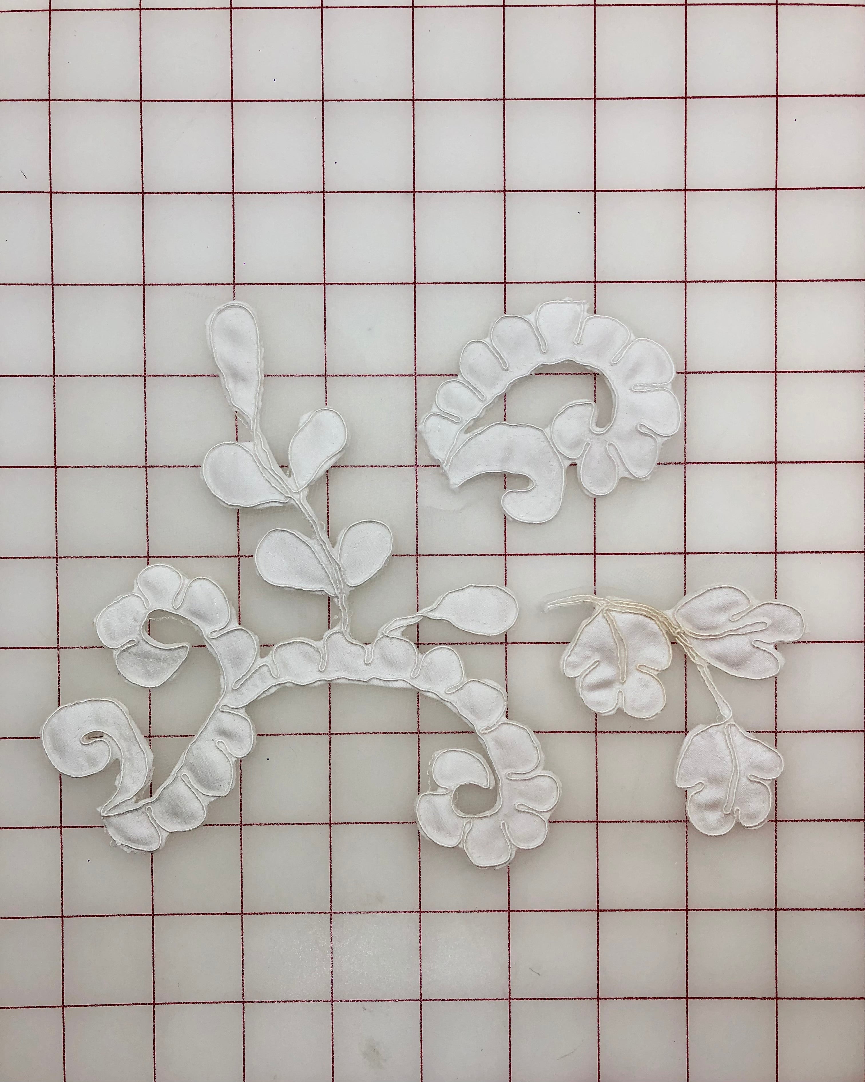 Beautiful Flower Scroll Applique - White Corded Dyeable Embroidered Patch (3-Piece Set) for DIY Crafts, Wedding Decor & Costume Design