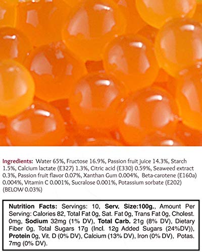 Passion Fruit Boba Pearls 1 Pound - Bursting Tapioca Balls for Bubble Tea, Dessert Toppings & Drinks - Premium Passionfruit Bubble Tea Pearls (1 LB Pack) - Perfect for DIY Bubble Tea, Smoothie Bowls & Dessert Decorations