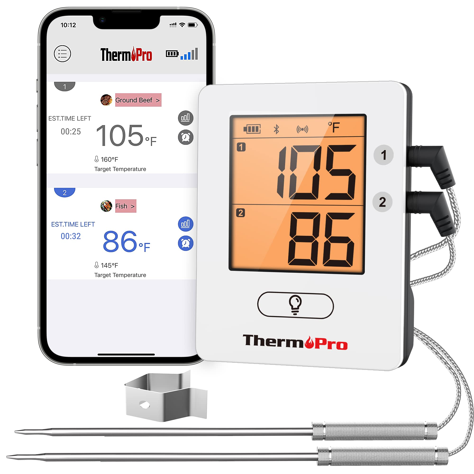 ThermoPro Wireless Meat Thermometer with 2 Probes - 650ft Bluetooth Range for Smoker, Oven, Grill & BBQ - Rechargeable Digital Cooking Thermometer for Perfect Steak, Turkey & Roasts - Ideal for Outdoor Grilling, Smoking & Home Kitchen Use
