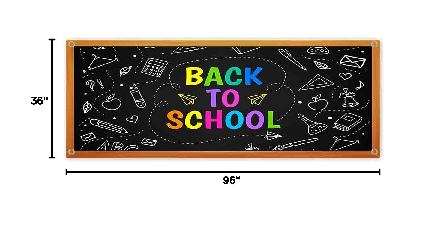 Back To School Chalkboard Banner - 13oz Heavy Duty Vinyl Sign with Metal Grommets - Single Sided Non-Fabric Decoration for Classroom, Office & Party Decor