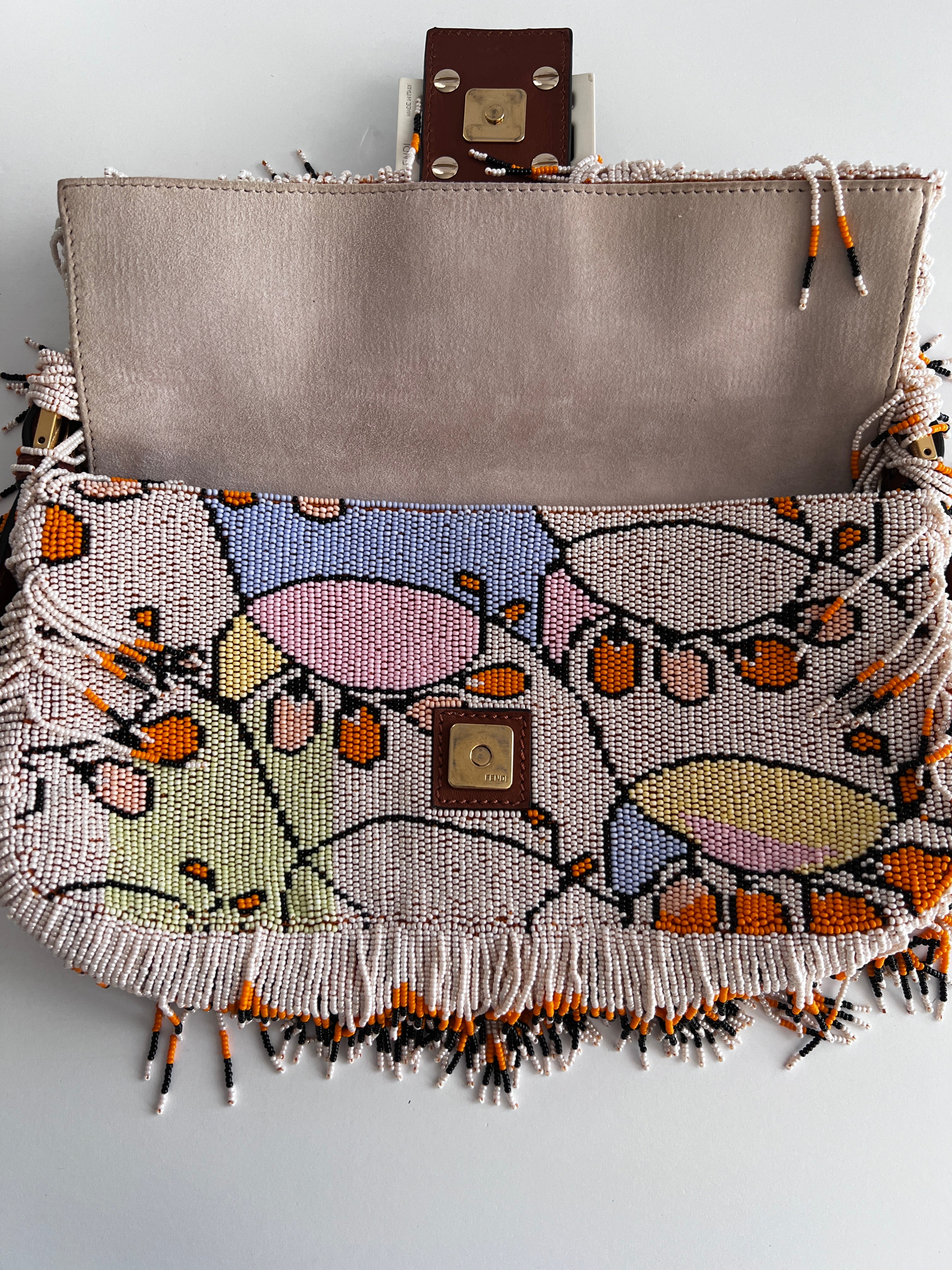 Fendi Beaded Baguette Bag with Fringe Detail - Elegant Crossbody Purse for Women, Perfect for Parties, Weddings & Evening Events