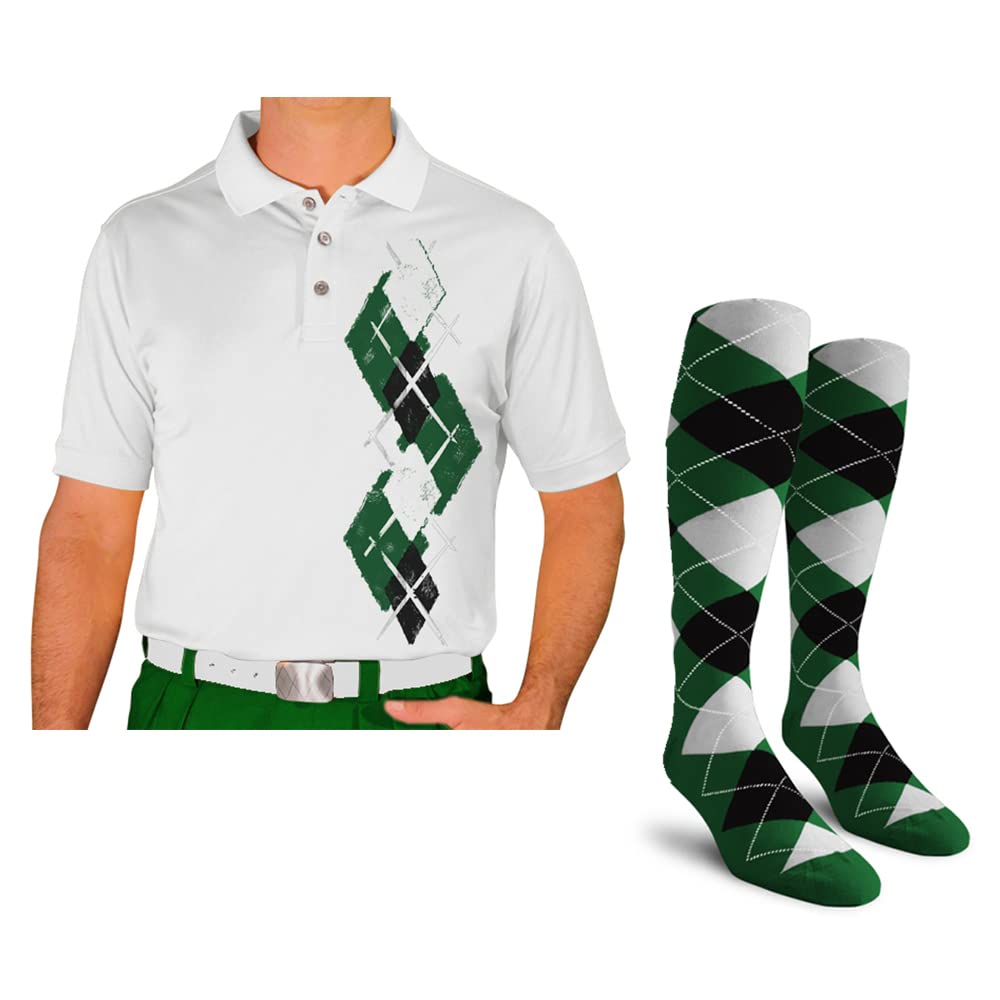 Men's Dry Fit Short Sleeve Graphic Golf Polo Shirt with Socks - Argyle Paradise (5A-5Z) | Moisture Wicking Performance Shirt for Golf, Tennis & Casual Wear