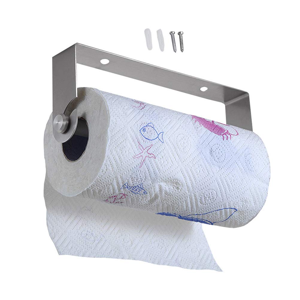 DOITOOL Stainless Steel Toilet Paper Holder & Paper Towel Organizer - Heavy Duty Kitchen & Bathroom Tissue Storage Rack for Film Wrap, Foil & Napkins - Space Saving Home Organization Solution