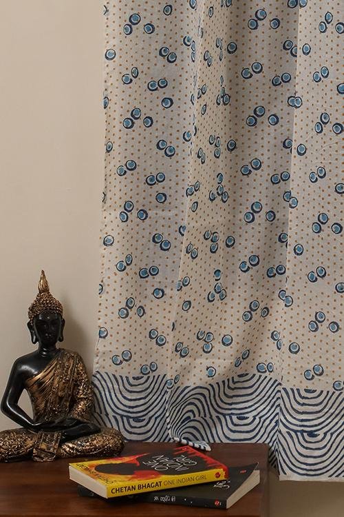 Sootisyahi 'Dancing Bubbles' Handblock Printed Voile Cotton Curtains - Lightweight Sheer Window Drapes for Living Room, Bedroom & Boho Home Decor