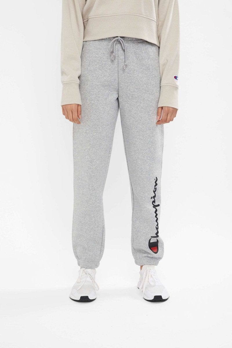Champion Women's High Waist Script Logo Track Pants - Grey Athletic Joggers for Running, Gym & Casual Wear