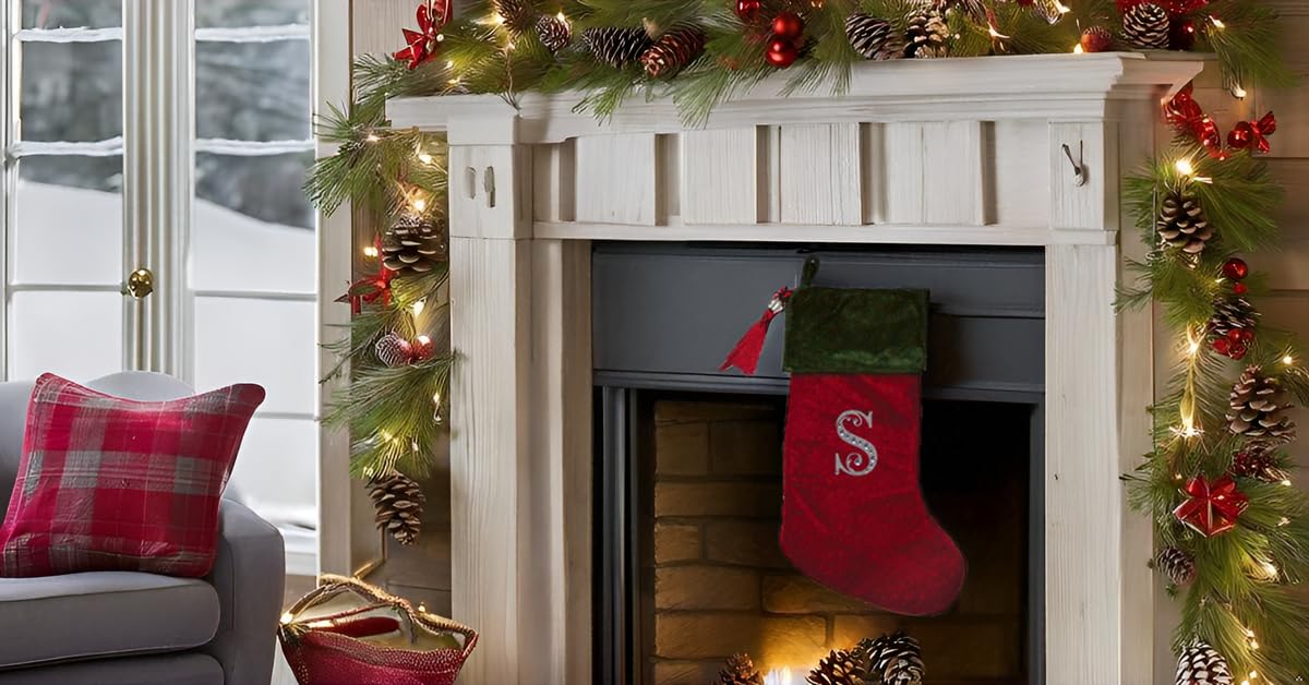 Evergreen 8.5 x 18.5 Inch Red & Green Velvet Christmas Stocking with Tassel - Perfect for Holiday Decor, Fireplace Mantel & Gift Giving