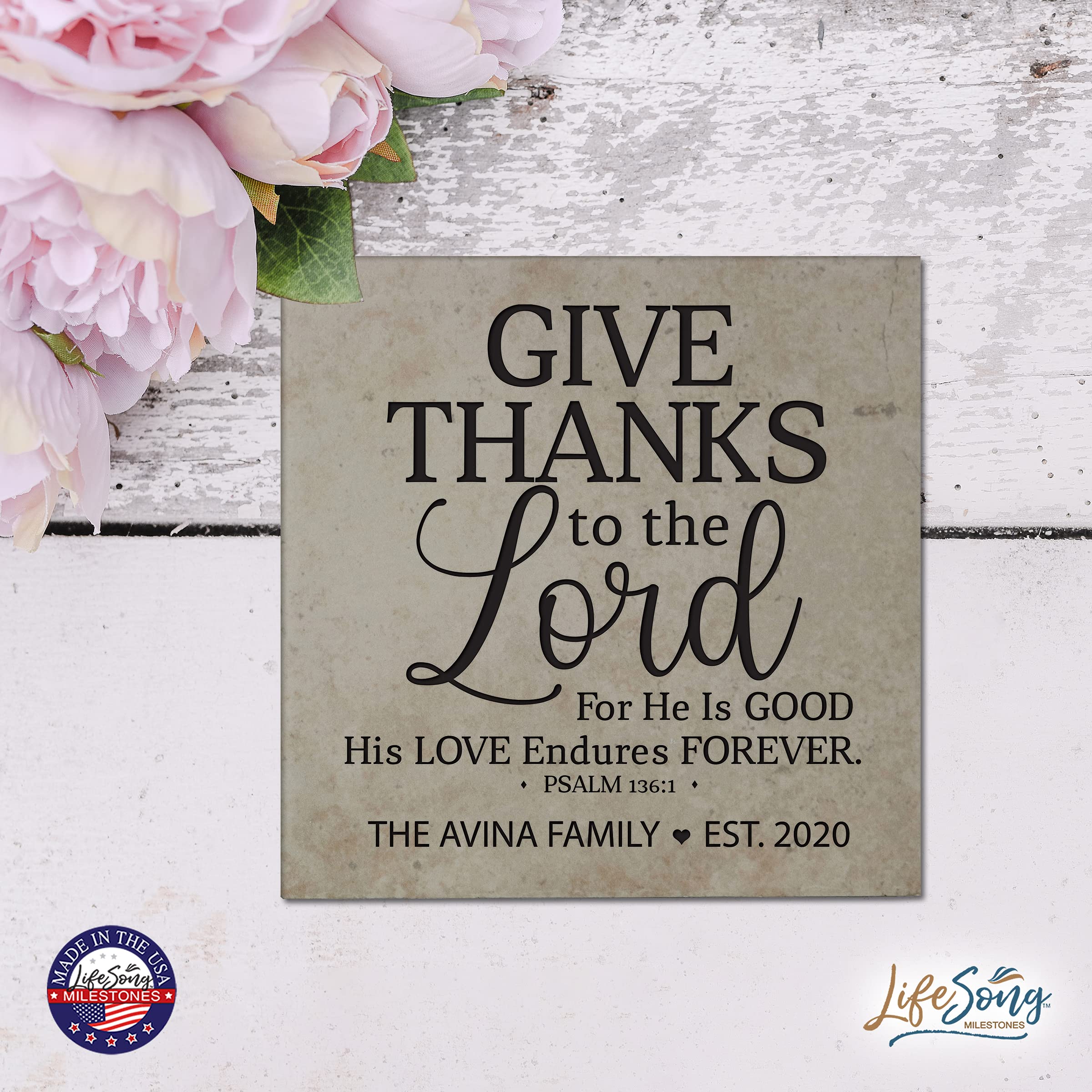 Personalized Ceramic Trivets - Heat Resistant 5.75x5.75 Inch Kitchen Decor for Table Insulation | Family Home Office & Living Room Accessories | Perfect for Thanksgiving, Dinner Parties & Holiday Decor (Give Thanks Design)