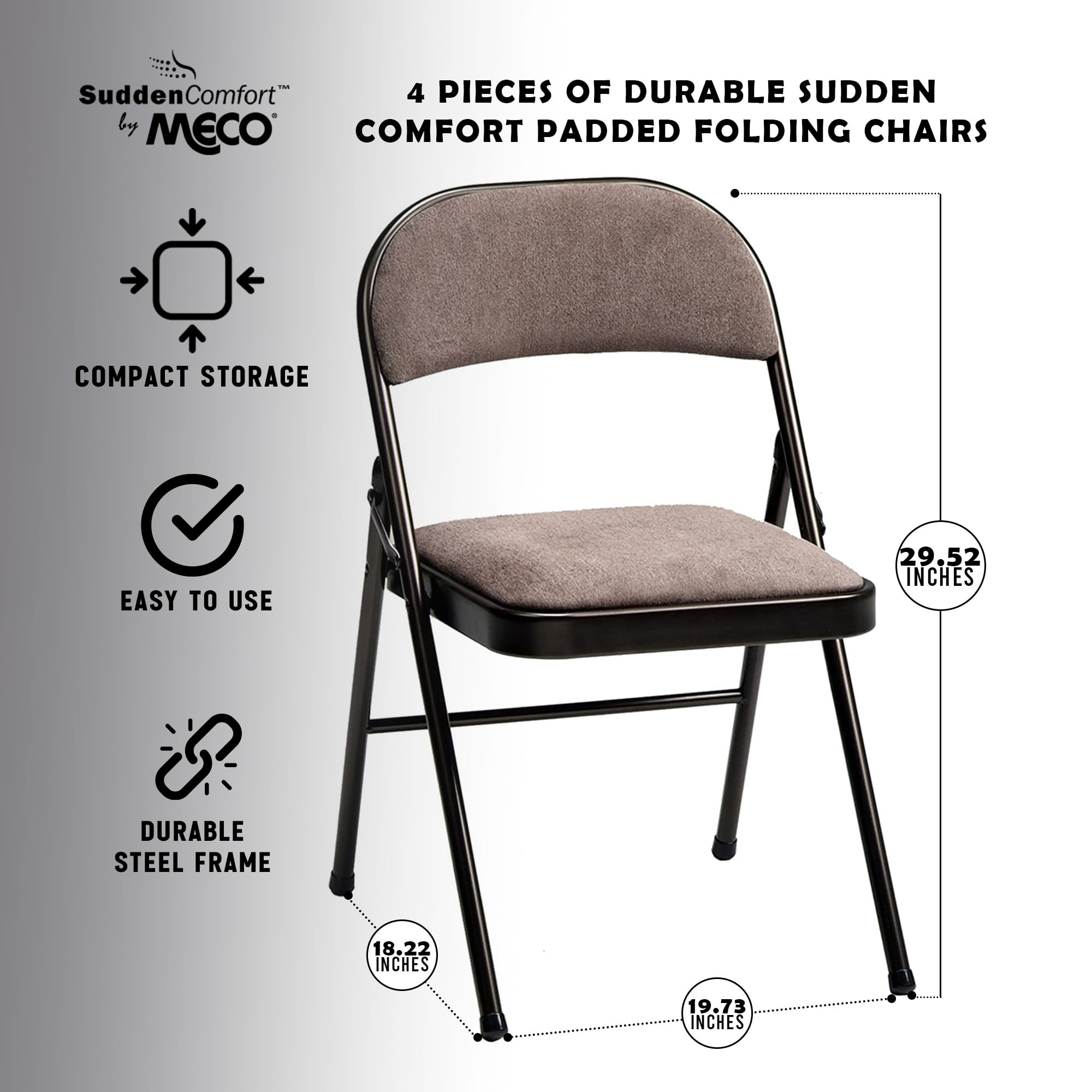 MECO 4 Pack Padded Folding Chairs with Cushioned Corrin Fabric - Comfortable Foldable Chairs in Cinnabar Red - Perfect for Indoor/Outdoor Events, Parties, Camping & Home Use