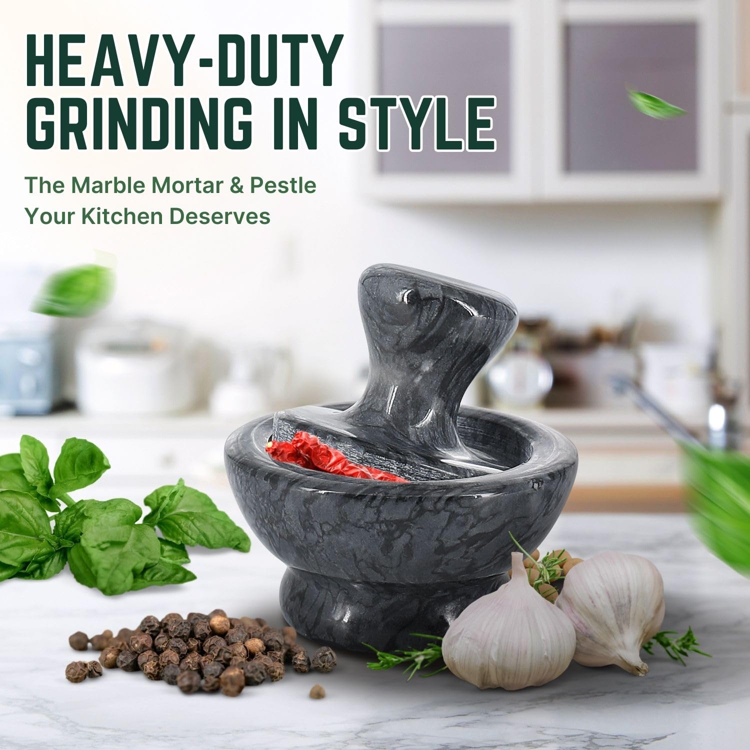 Premium 4-Inch Marble Mortar and Pestle Set - Black Stone Spice Grinder for Herbs, Pills & Seasonings - 1/2 Cup Capacity - Perfect for Kitchen, Apothecary & DIY Essential Oil Blending