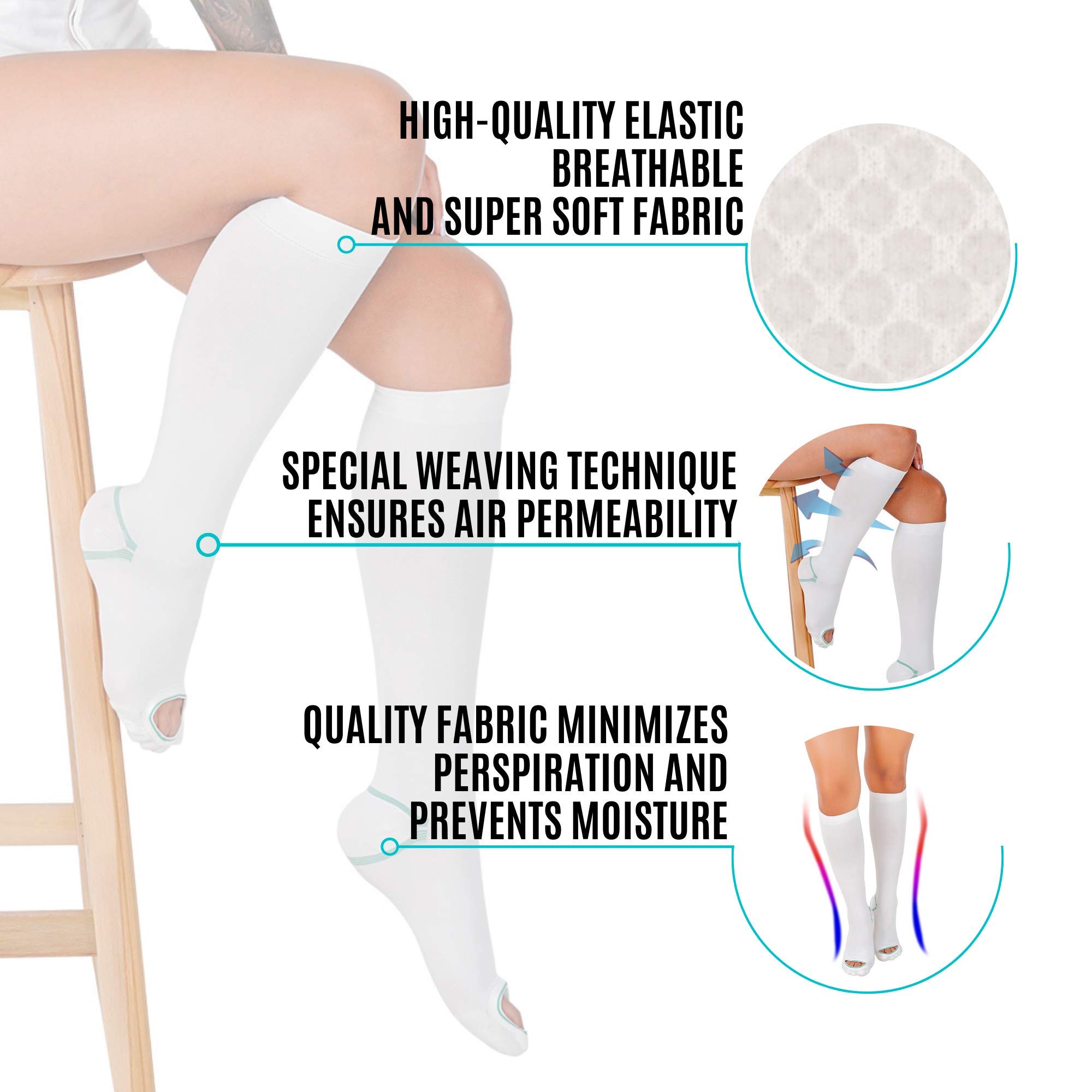 Invera Anti-Embolism Compression Stockings - Knee High Unisex TED Hose Socks 15-20 mmHg Moderate Support for Circulation & Swelling Relief - Perfect for Travel, Pregnancy & Post-Surgery Recovery
