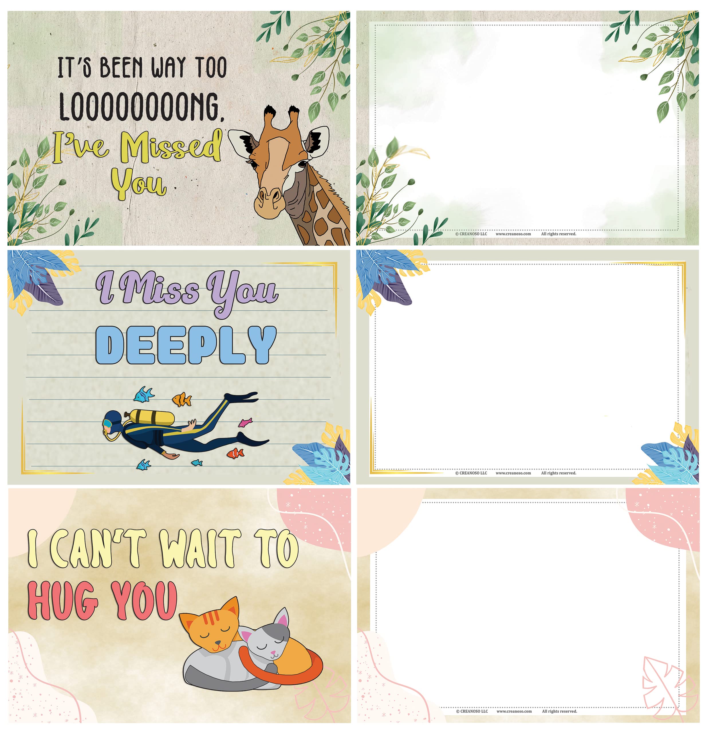 I Miss You Postcards - 60 Unique Greeting Cards for Adults & Professionals | Perfect Gift for Loved Ones