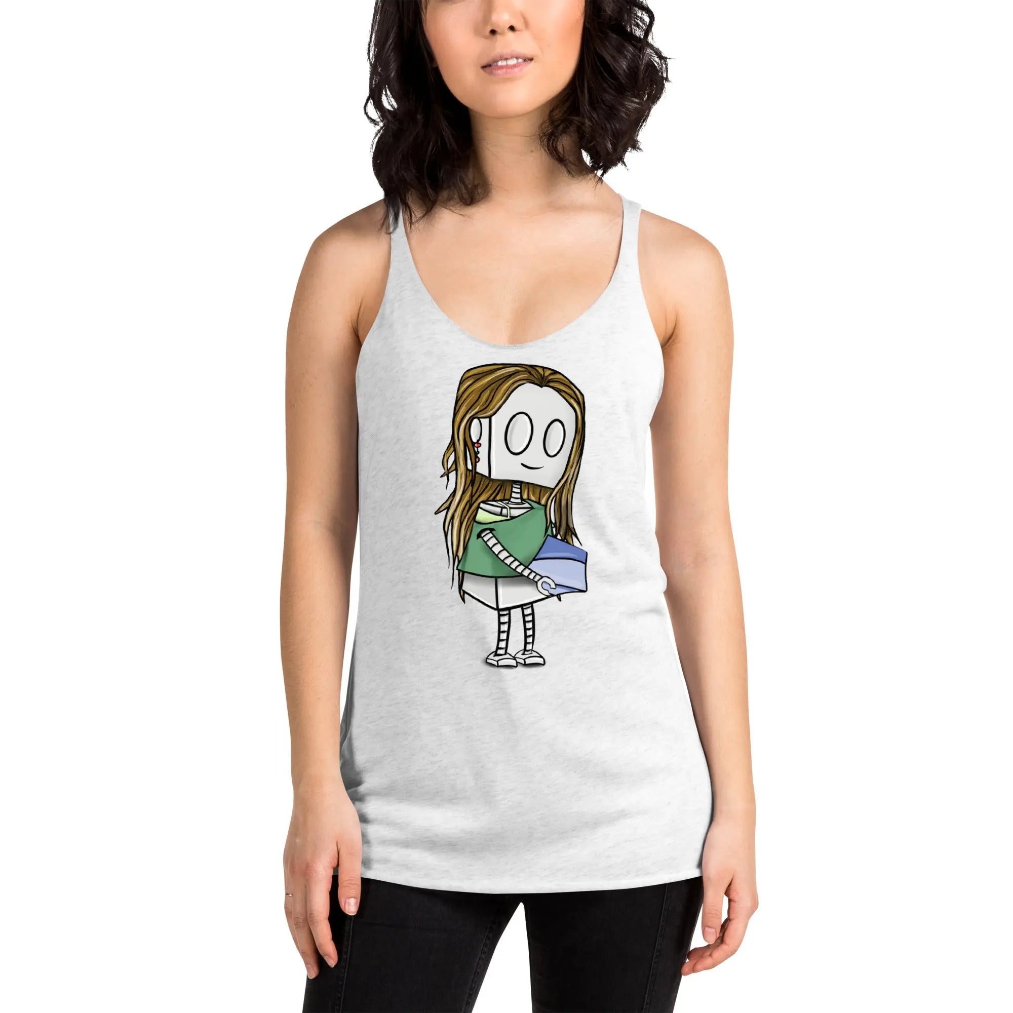 Adorable Robot Print Racerback Tank Top for Women - Perfect Gift for Pottery Lovers & Sci-Fi Fans | Casual Wear, Cosplay, and Geek Fashion