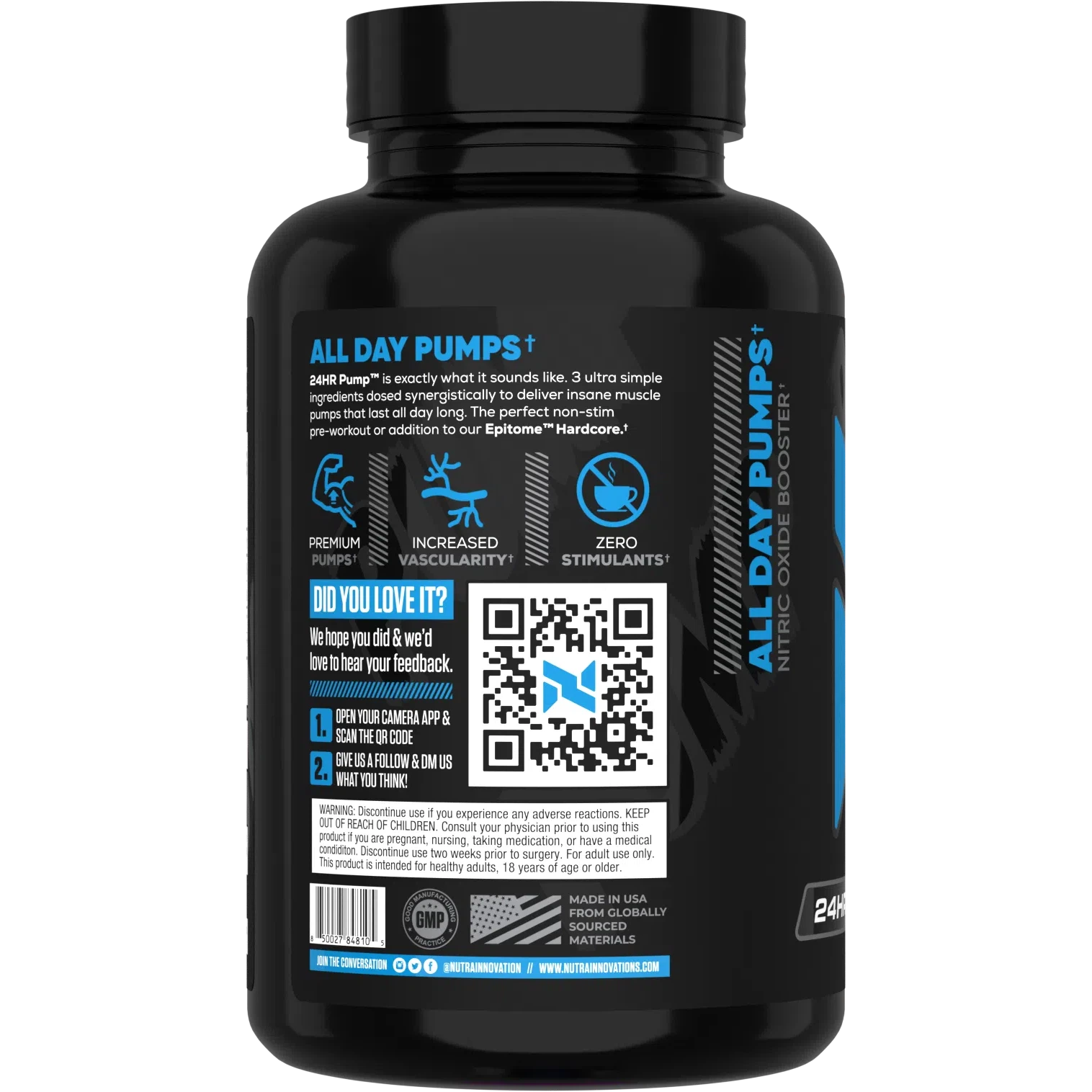 Nutra Innovations 24HR Pump Pre Workout Supplement - Boost Energy, Focus & Muscle Pumps for Gym & Bodybuilding Training