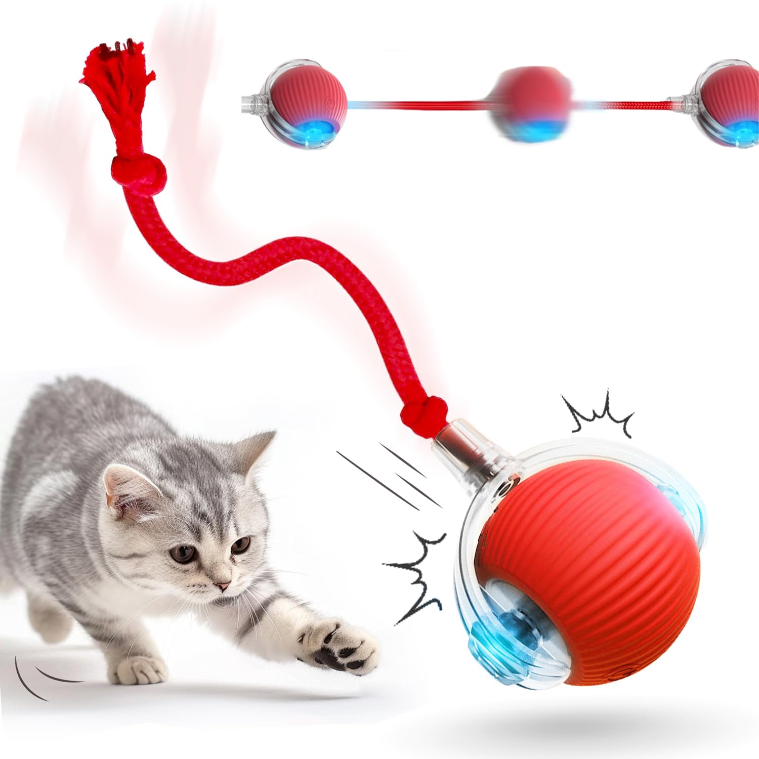 自动滚动互动猫狗玩具球 - 360°电动滚球宠物玩具，室内猫咪狗狗自玩球，红色，适合独处宠物娱乐与运动