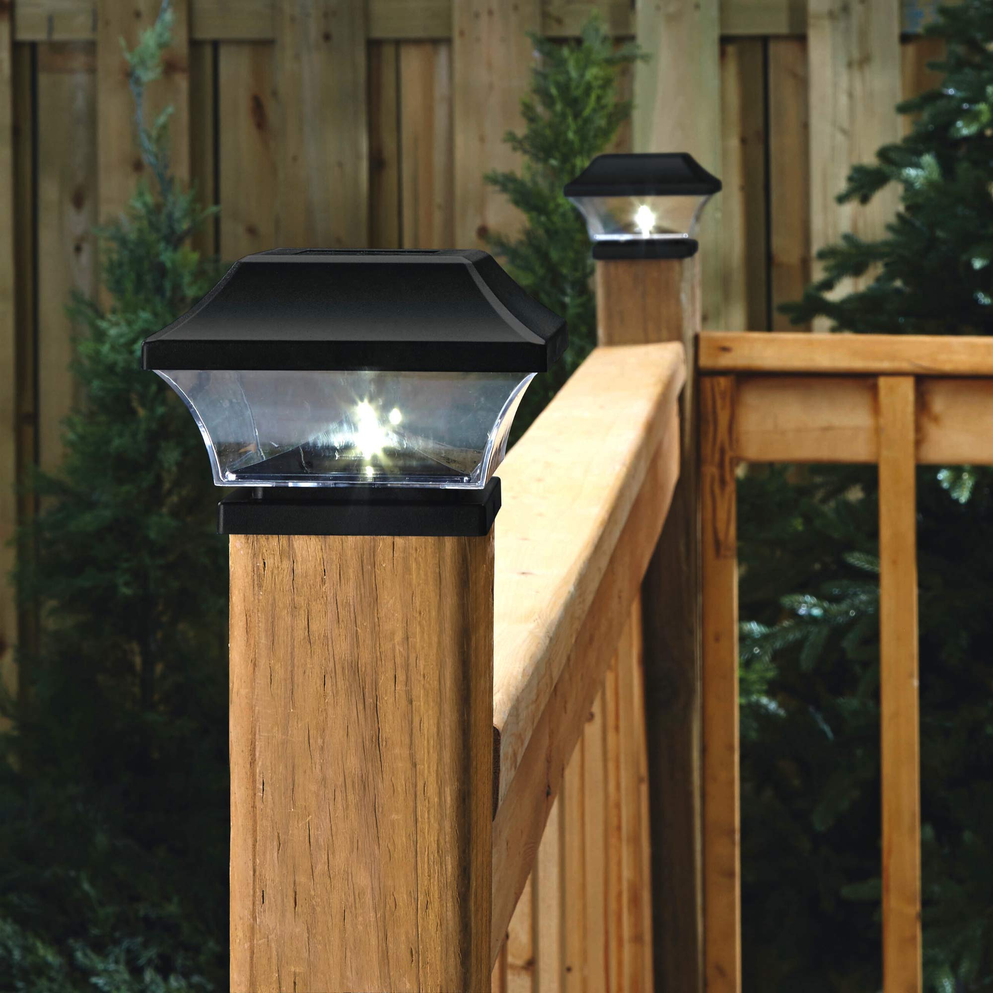 NOMA Solar Post Lights - Waterproof Outdoor Cap Lights for 4x4 Wooden Posts, Deck, Patio, Garden, Fence Decor | Cool White LED Solar Lights (8-Pack, Black) - Perfect for Pathway Lighting & Backyard Ambience