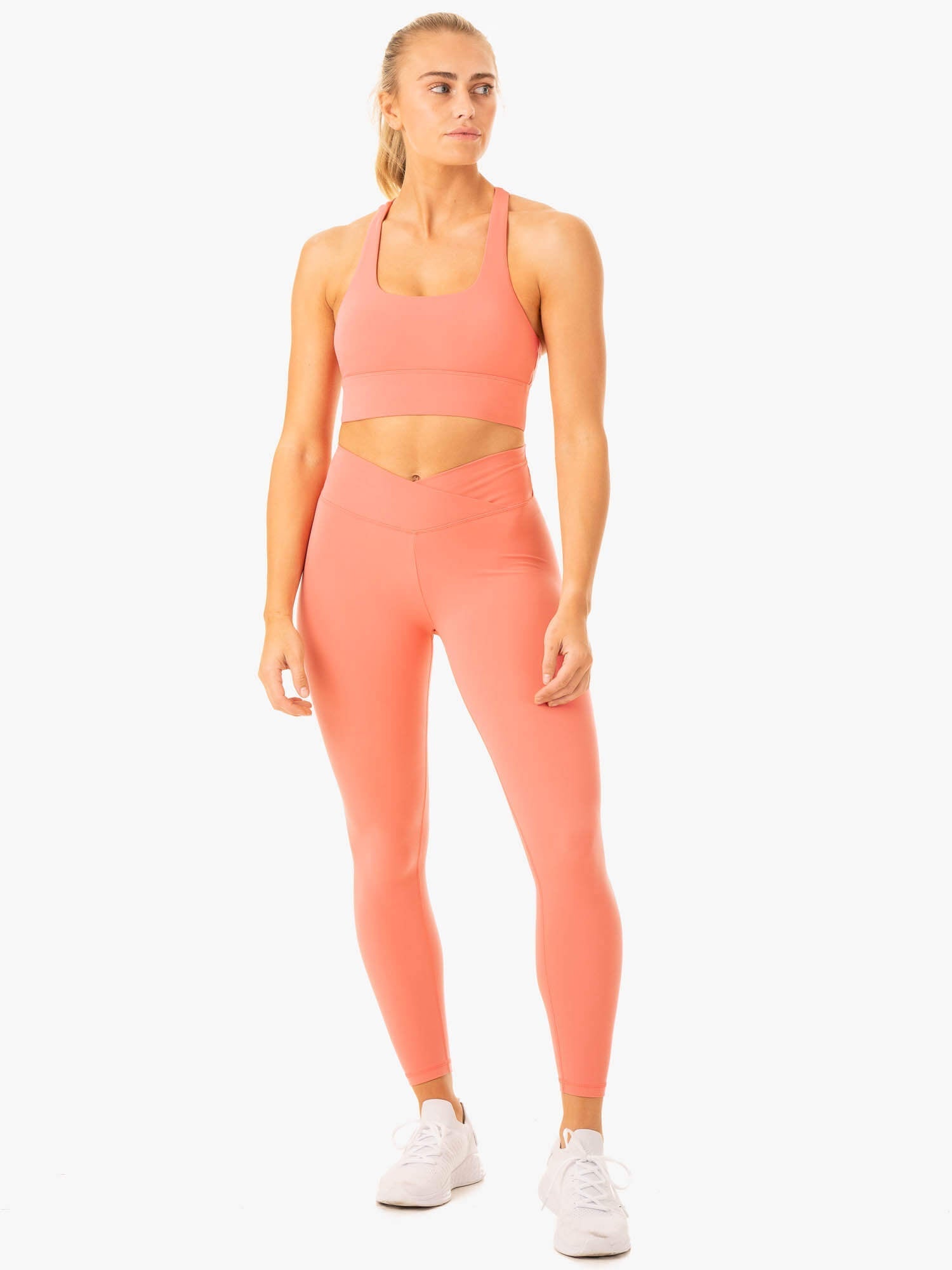 Serene Cross Over Scrunch Leggings for Women - High Waisted Yoga Pants, Tummy Control Workout Leggings in Rose Pink | Perfect for Gym, Running, Lounge & Everyday Wear