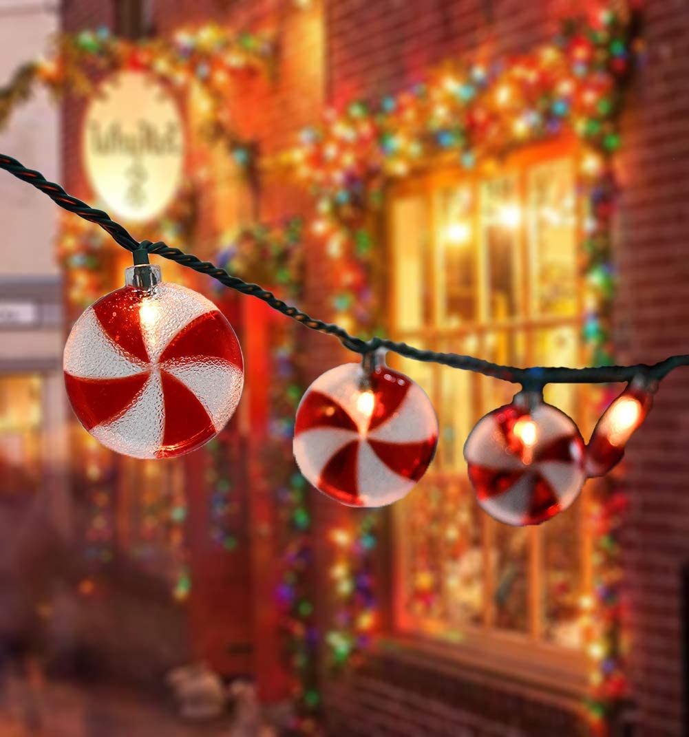8.5Ft Candy String Lights - 10 LED Sugar Peppermint Christmas Lights for Indoor Outdoor Tree Decorations | Perfect for Holiday Parties, Bedroom, Garden & Wedding Decor