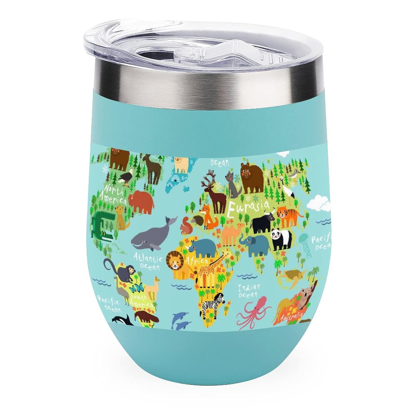 World Map Vacuum Insulated Wine Tumbler - Stainless Steel Travel Mug for Coffee & Wine Lovers