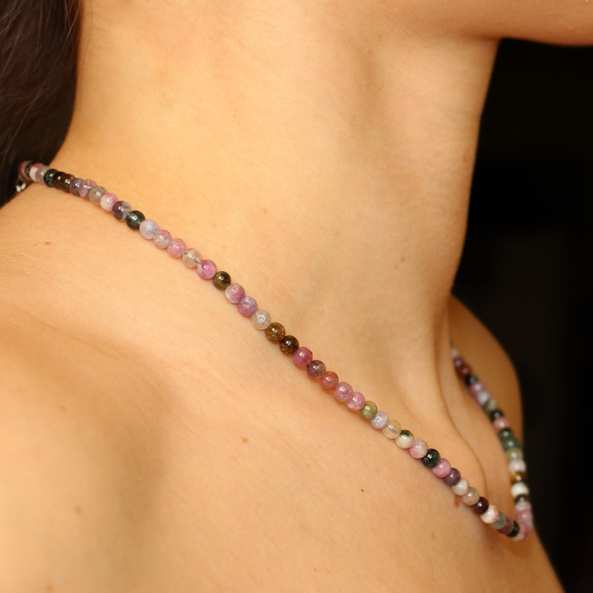 Rainbow Tourmaline Beaded Necklace - Mini Gemstone Jewelry for Women | Perfect for Boho Chic Outfits & Special Occasions
