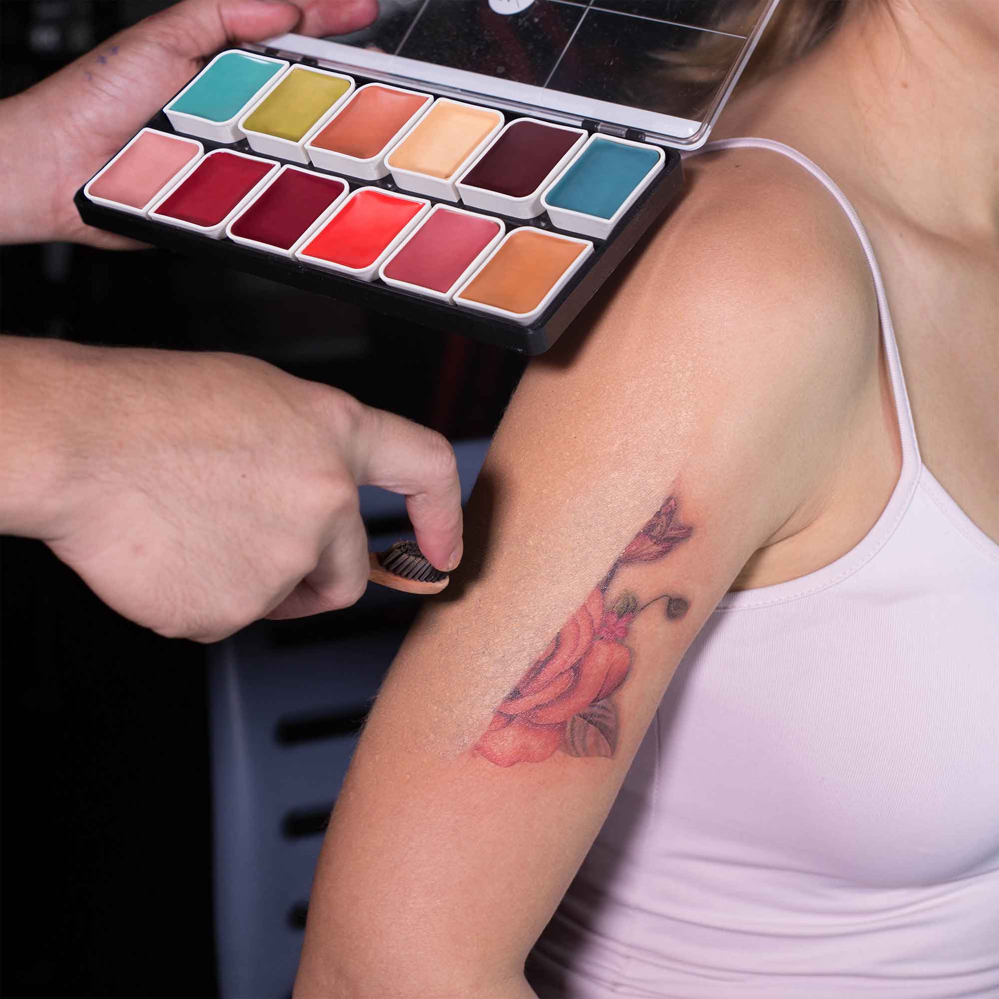 12 Color Alcohol Activated Face & Body Paint Palette - Professional Makeup for Halloween, Cosplay & Special Effects - Safe for Skin & Easy to Apply