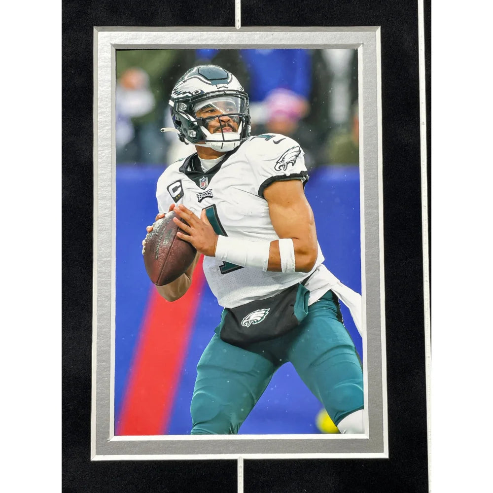 Jalen Hurts Autographed Philadelphia Eagles 8x10 Photo Framed with JSA COA - Signed NFL Memorabilia for Eagles Fans, Man Cave & Sports Collectibles Display