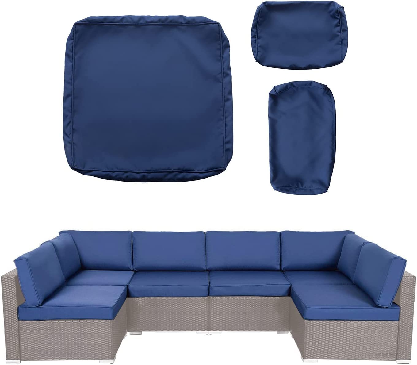 kinbor 14-Piece Outdoor Couch Cushion Slipcovers with Zipper - Replacement Patio Cushion Covers for Sectional Sofa Furniture Set, Washable Dark Blue Covers - Perfect for Backyard, Deck & Poolside Lounging
