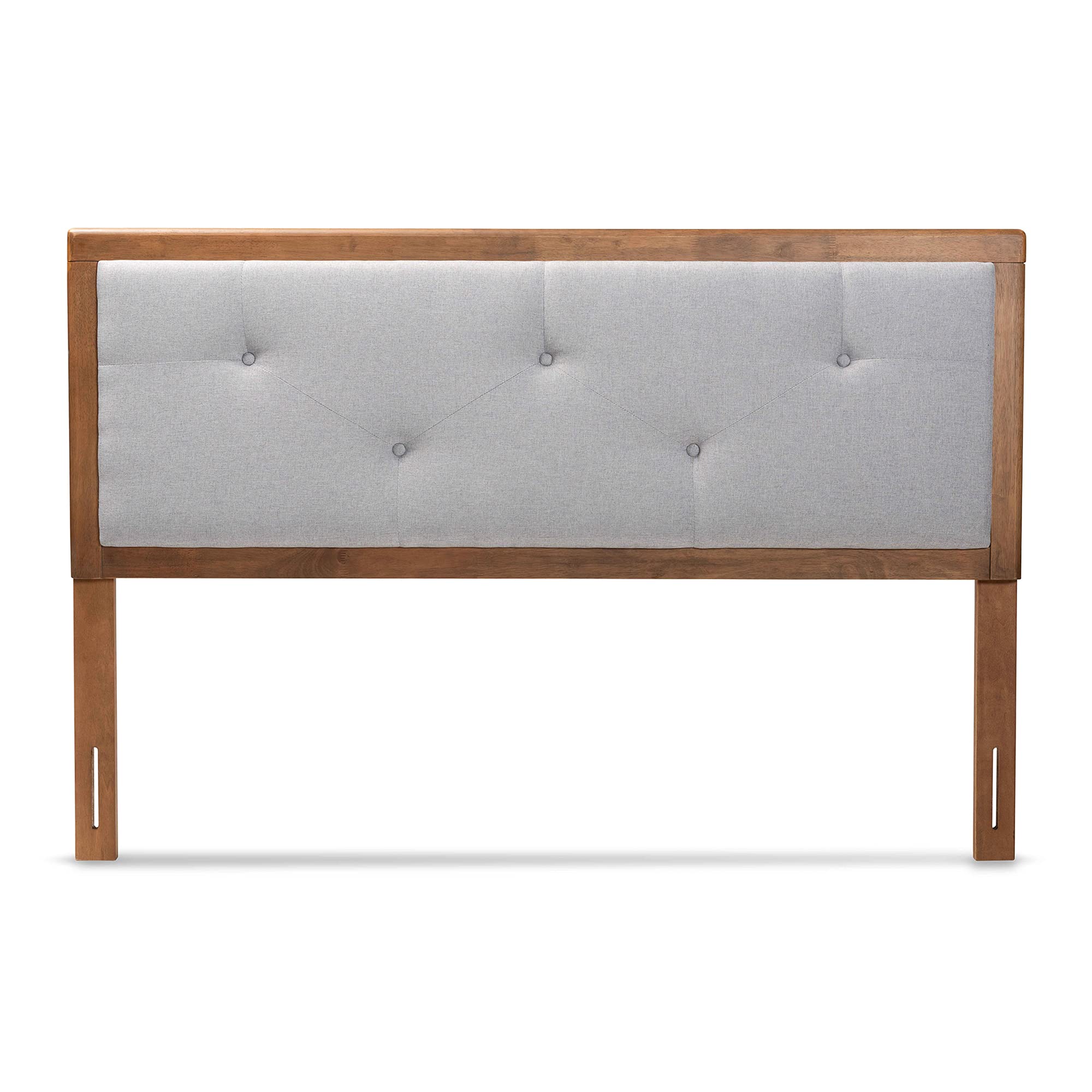 Baxton Studio Abner Modern Full Size Headboard - Light Grey Fabric Upholstery with Walnut Brown Wood Finish - Perfect for Contemporary & Transitional Bedroom Decor