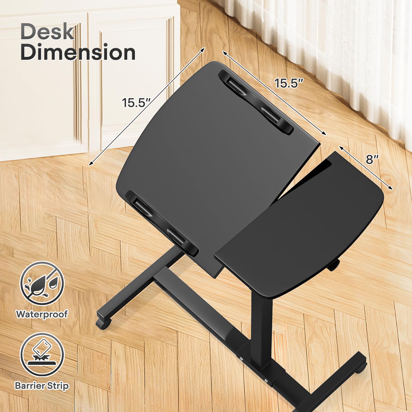 Adjustable Height Rolling Laptop Stand Cart - Mobile Portable Sit to Stand Desk Workstation for Home Office (Black) | Perfect for Small Spaces, Remote Work & Ergonomic Computing Setup
