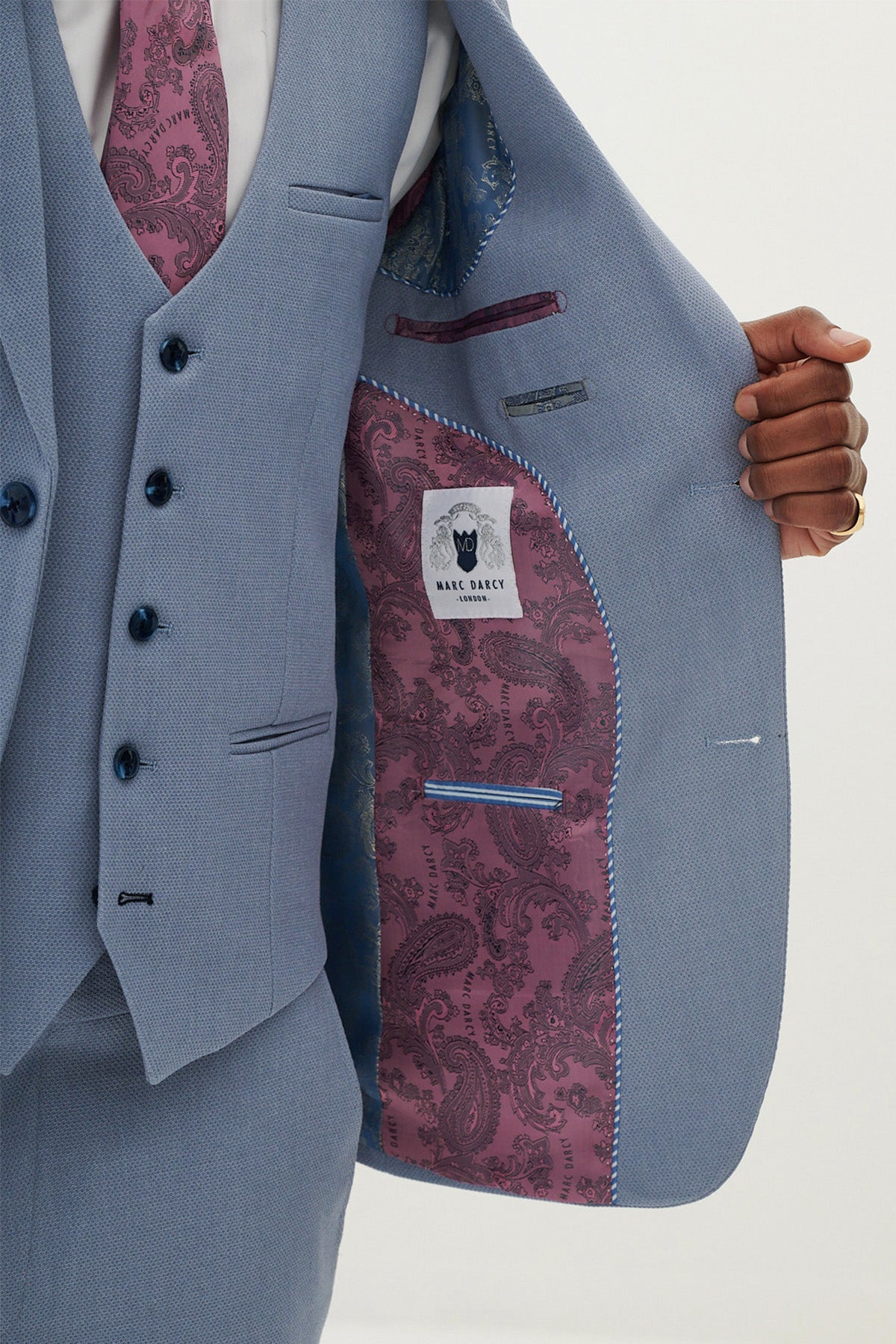 HM5 Sky Blue Three Piece Suit for Men - Formal Business Attire & Wedding Outfit - Premium Slim Fit Suit Set for Office, Interviews & Special Occasions