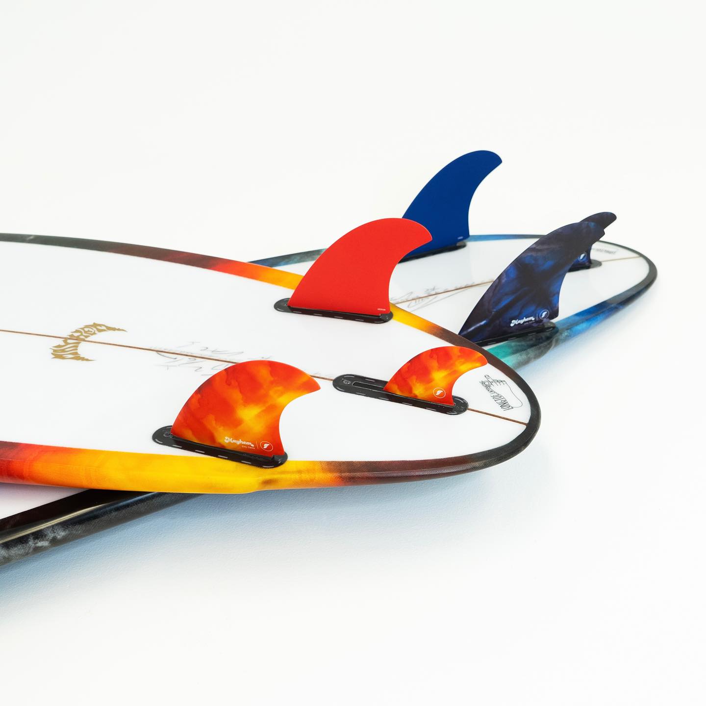 Futures TWIN +1 Mayhem Evil Surfboard Fins - Large Size, Blue/Black - Perfect for High-Performance Surfing and Big Wave Riding
