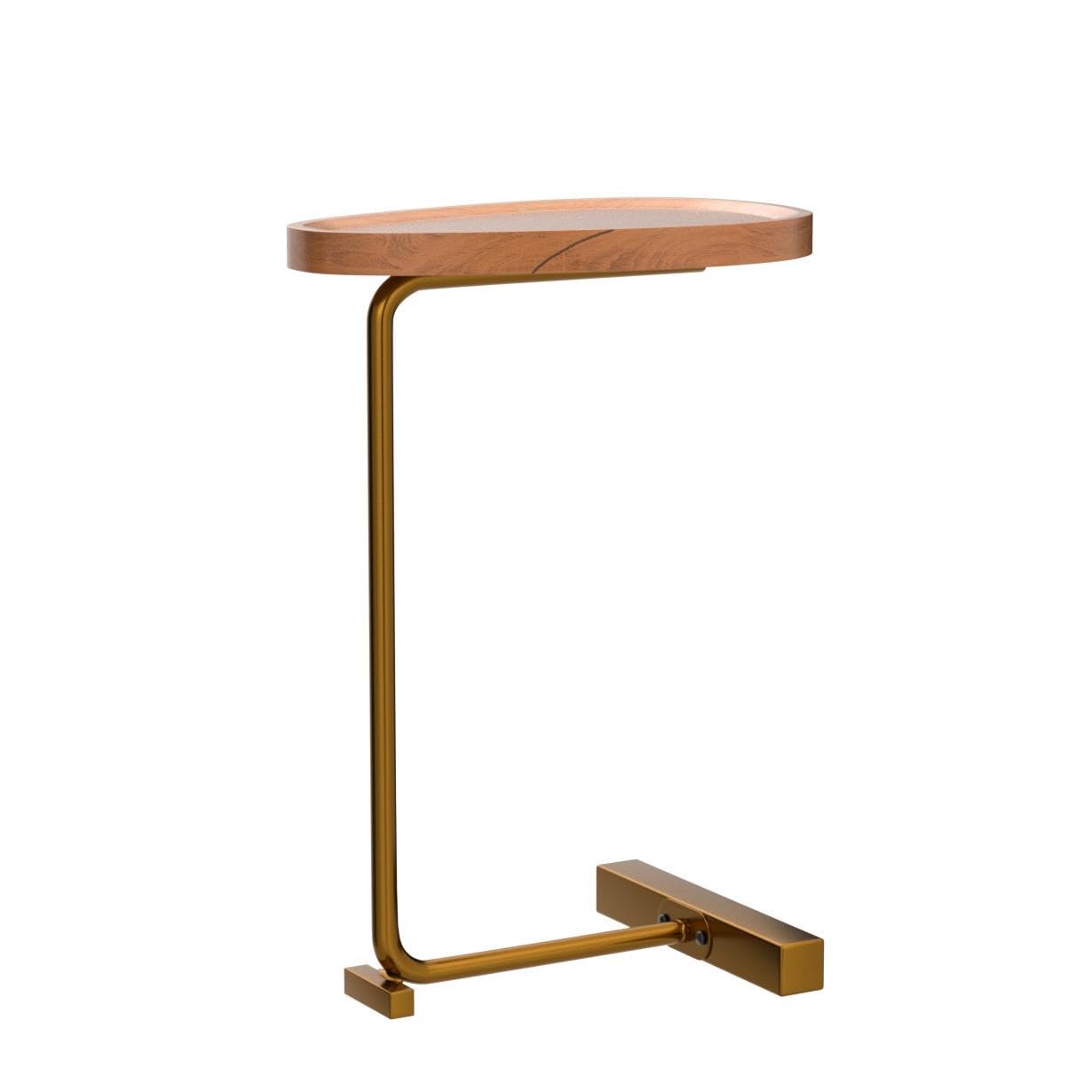 Modern Narrow Round Side End Table - 24 Inch Rustic Gold C Table for Living Room, Bedroom & Office | Slim Metal & Wood Coffee Table, Snack Tray, TV Stand | Perfect for Small Spaces, Sofa Couch & Dining Areas