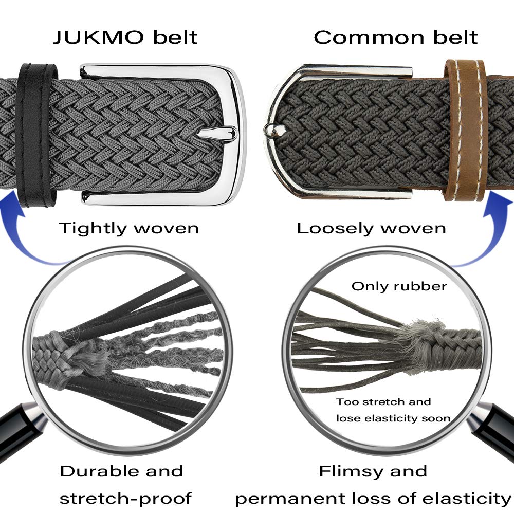 JUKMO Elastic Braided Belt for Men & Women - Adjustable Stretch Woven Belt with Gift Box - Perfect for Casual, Office & Travel Outfits