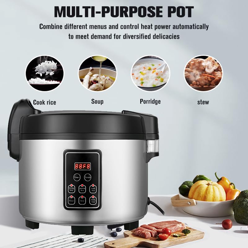 Commercial 60-Cup (Cooked) Rice Cooker & Food Warmer - 13L/13.8Qt Extra Large Capacity, 1350W Fast Cooking with Digital Timer & Preset Functions - Perfect for Restaurants, Catering, Cafeterias & Large Family Gatherings