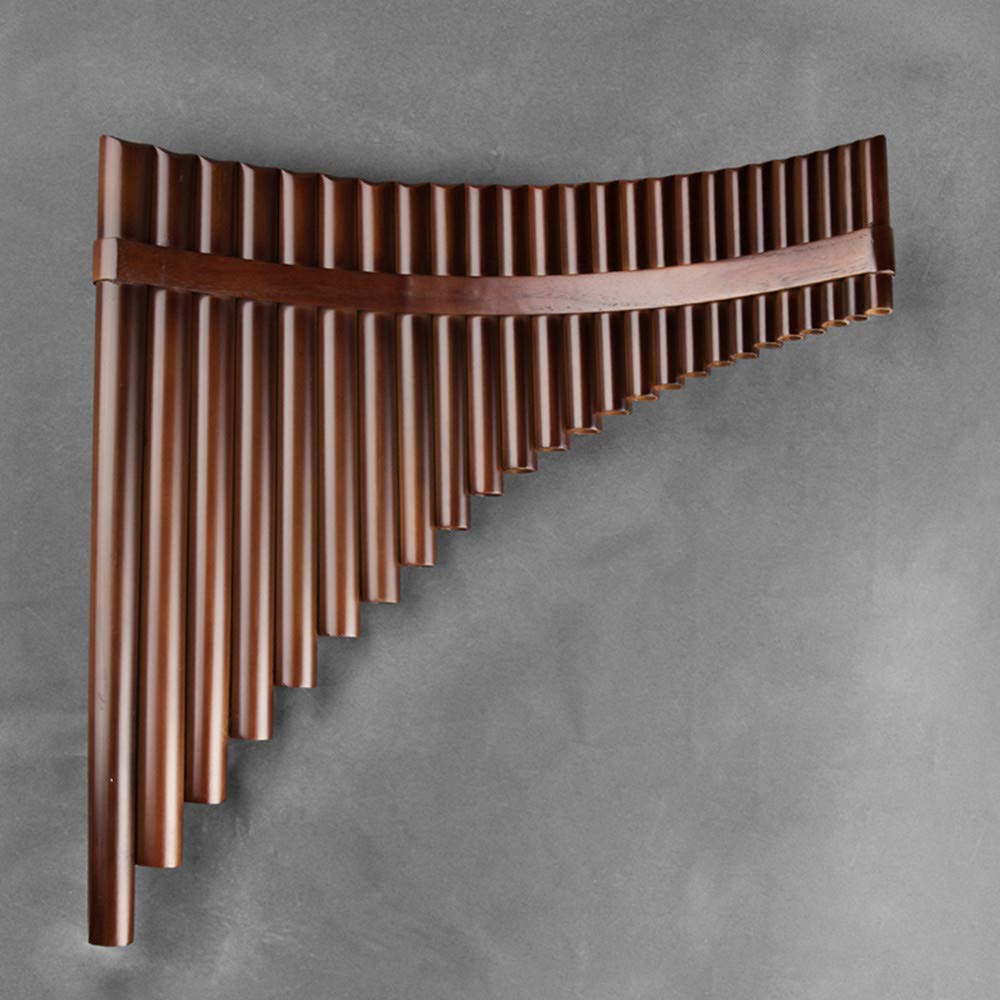 Professional 22/25 Pipes C Key Pan Flute - Traditional Chinese Musical Instrument, Easy to Learn Pan Pipes with Brown Finish & Black PU Bag (25-Left Hand) - Perfect for Beginners, Performances, and Cultural Music Enthusiasts