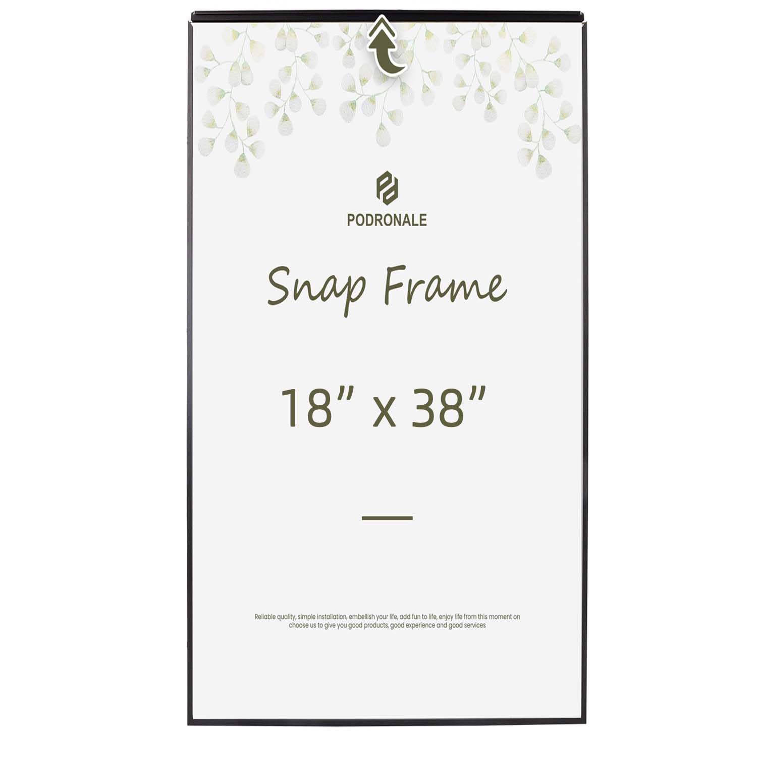 18x38 Inch Black Snap Poster Frame with Plexiglass & Coated Aluminum Profile - Horizontal & Vertical Display (1 Pack) - Perfect for Art Prints, Photos, and Home/Office Decor