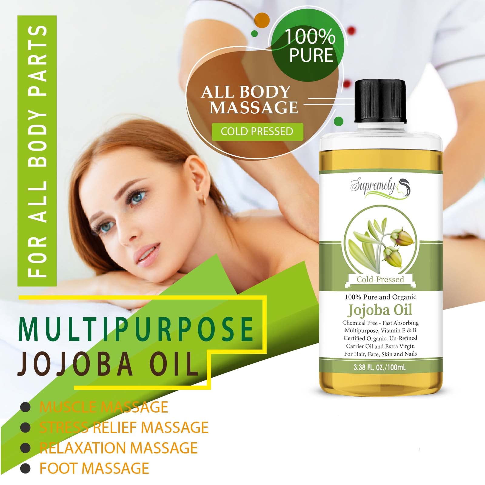 100% Pure Golden Jojoba Oil - Organic Cold Pressed Unrefined Carrier Oil for Face & Hair Care - Natural Moisturizer for Dry Skin & Acne Treatment - Perfect for DIY Beauty, Massage & Aromatherapy