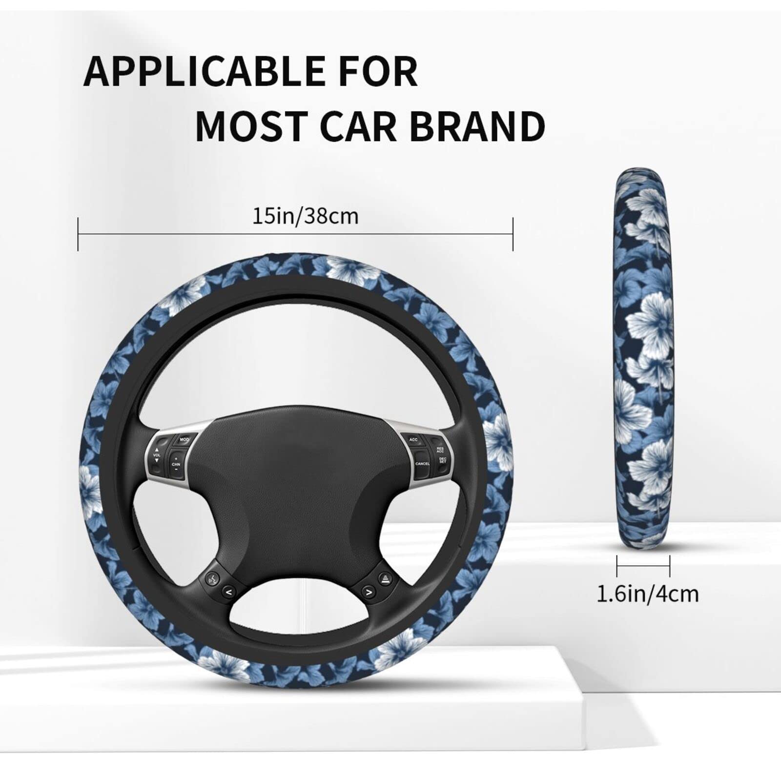 Universal 15-inch Tropical Hibiscus Flower Steering Wheel Cover - Hawaiian Print Neoprene Car Wheel Protector for Cars, SUVs & Trucks - Perfect for Summer Beach Trips & Tropical Themed Vehicles