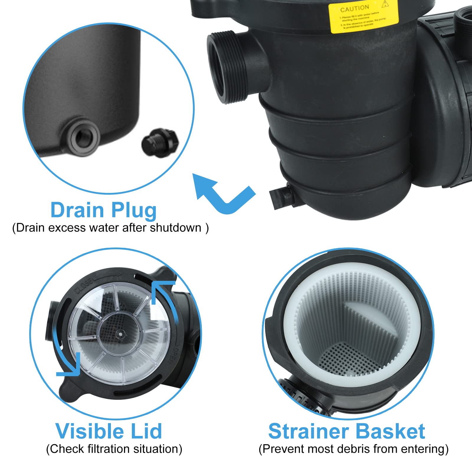 1.0 HP In-Ground & Above Ground Swimming Pool Pump, 110V 5220 GPH Single Speed Water Pump with Filter Basket - Ideal for Pool Maintenance, Water Circulation, and Filtration Systems