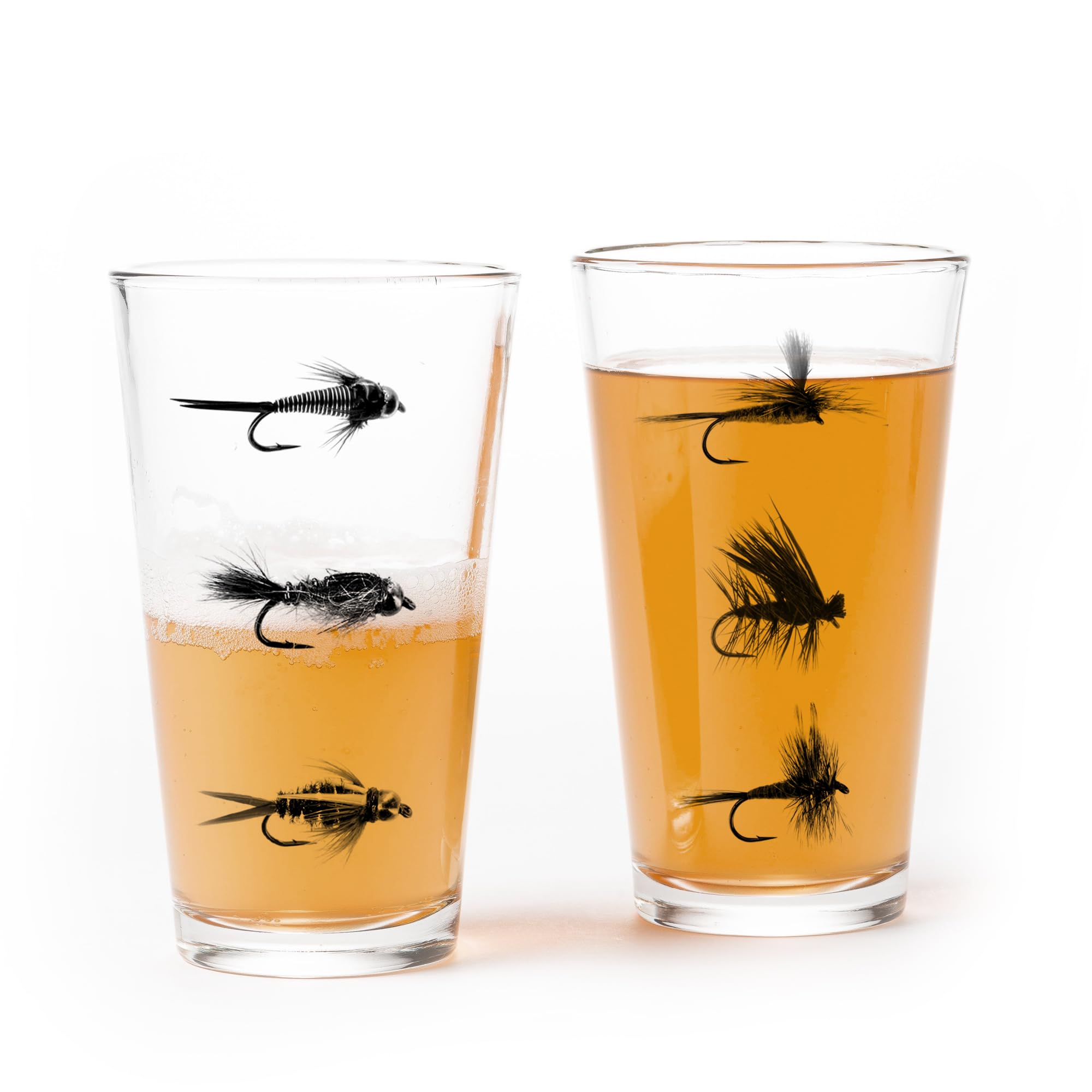 Set of 2 Fly Fishing Themed 16oz Pint Glasses - Black Lantern Beer Mugs for Home Bar, Camping & Outdoor Adventures
