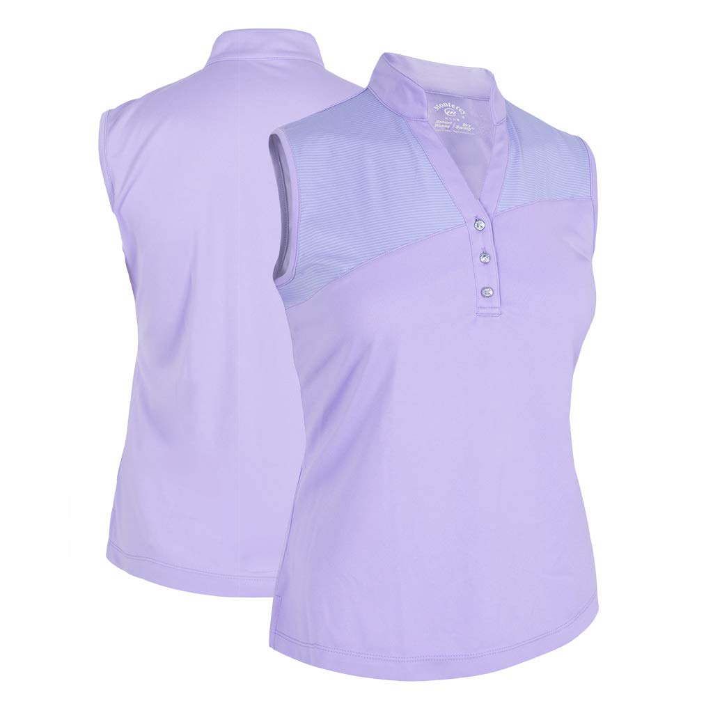 Monterey Club Women's Sleeveless Polo Shirt - Gem Stripe Color Block Design #2463 | Casual Summer Golf Tennis Outfit