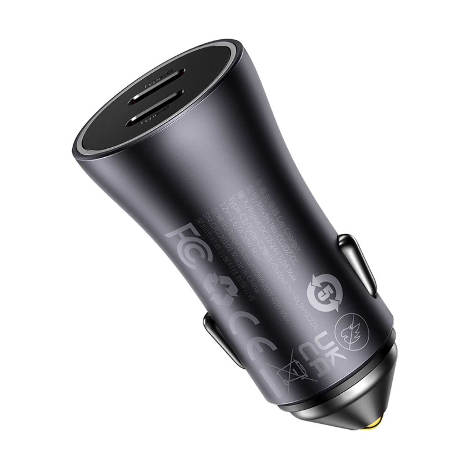 Baseus Golden Contactor Pro 40W Dual USB-C Car Charger - Fast Charging for iPhone 15/14/13, Samsung Galaxy, iPad - Dark Gray (Perfect for Road Trips & Daily Commute)