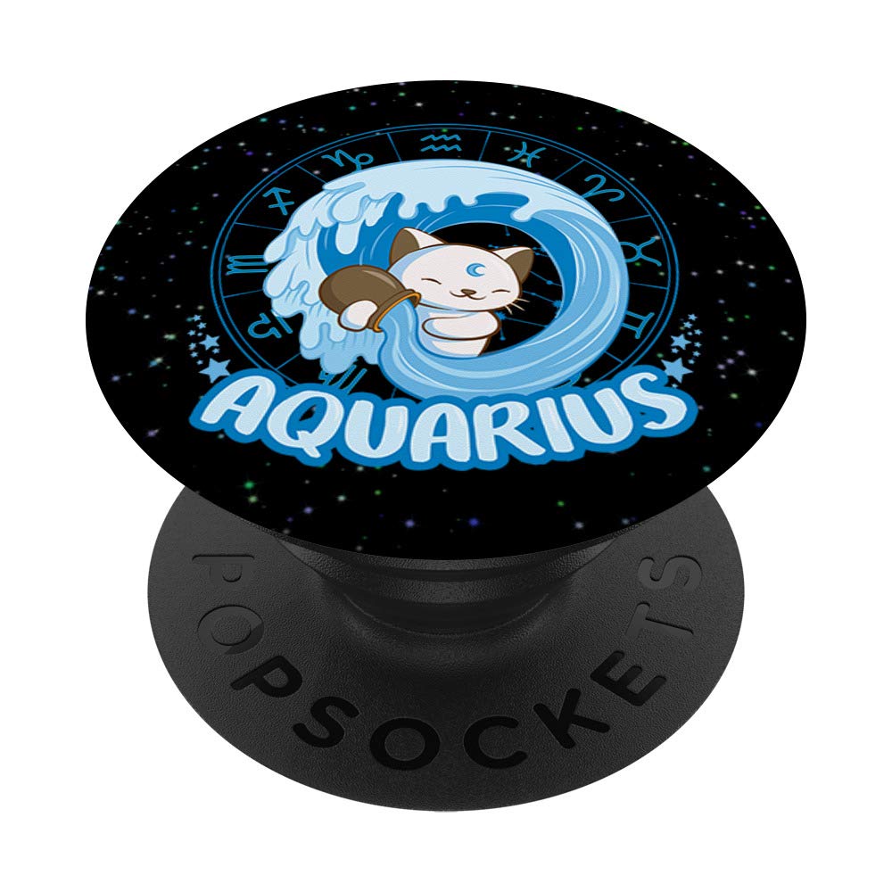 Kawaii Cats Astrology Zodiac Aquarius PopSockets PopGrip - Swappable Phone Grip for iPhone, Samsung & Tablets | Cute Phone Accessory for Daily Use & Gifts