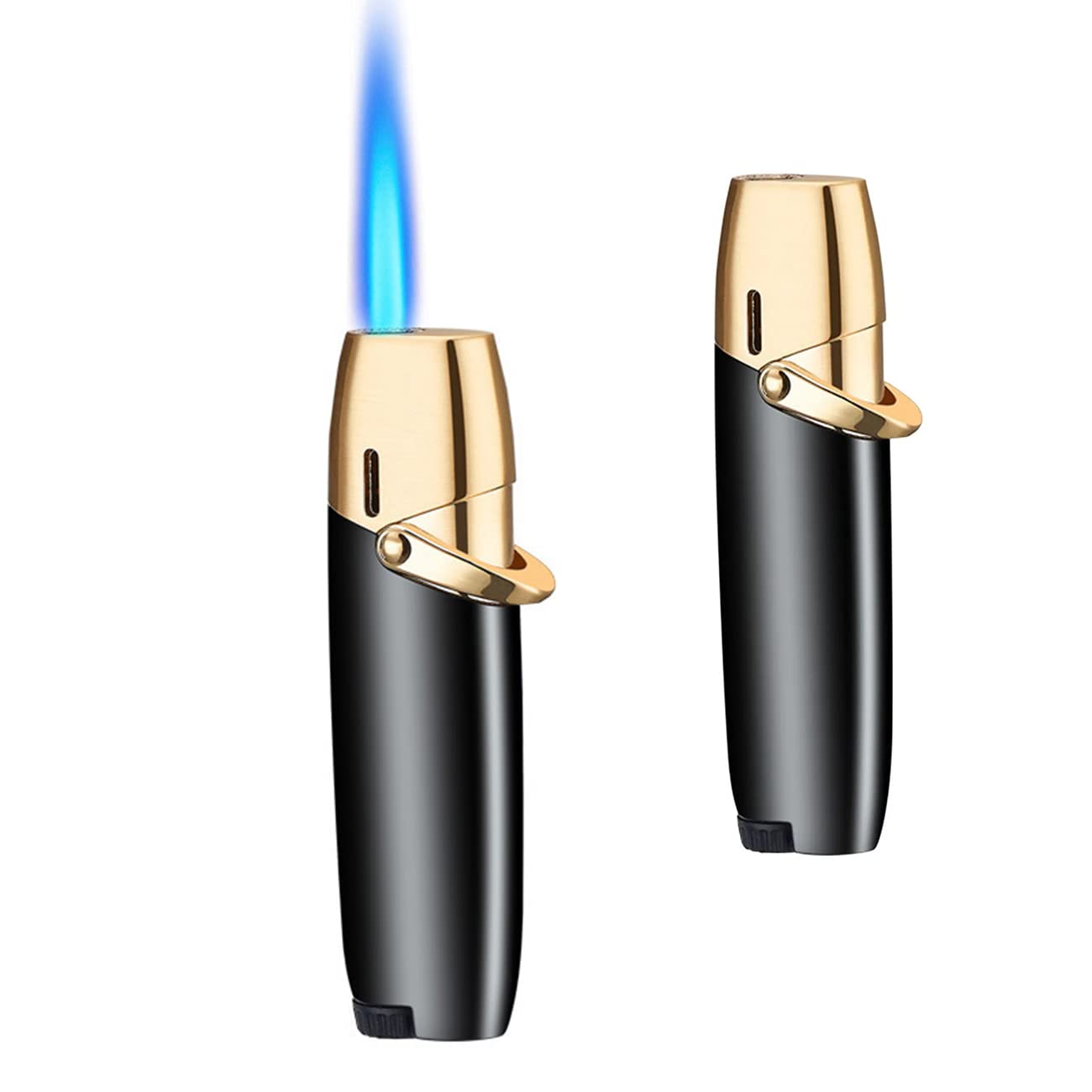 Refillable Butane Torch Lighter - Adjustable Windproof Jet Flame Lighter for Outdoor Cooking, BBQ, Camping, Cigars & DIY Projects (Gas Not Included) - Black